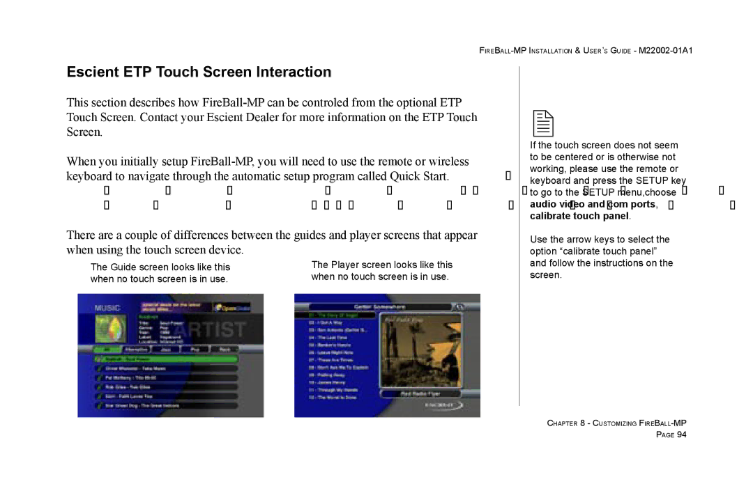 Escient MP-100 manual Guide screen looks like this 