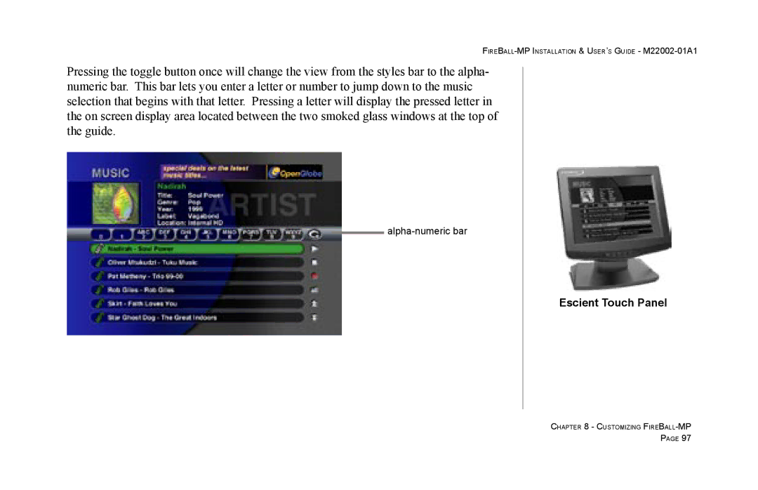 Escient MP-100 manual Escient Touch Panel 