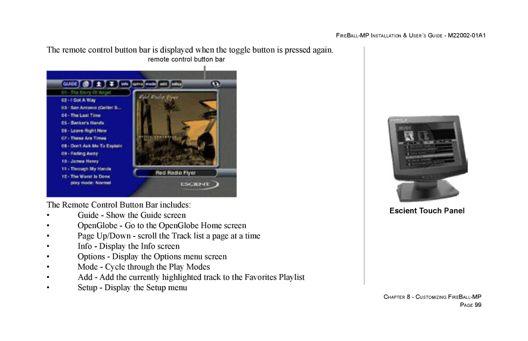 Escient MP-100 manual Remote control button bar 
