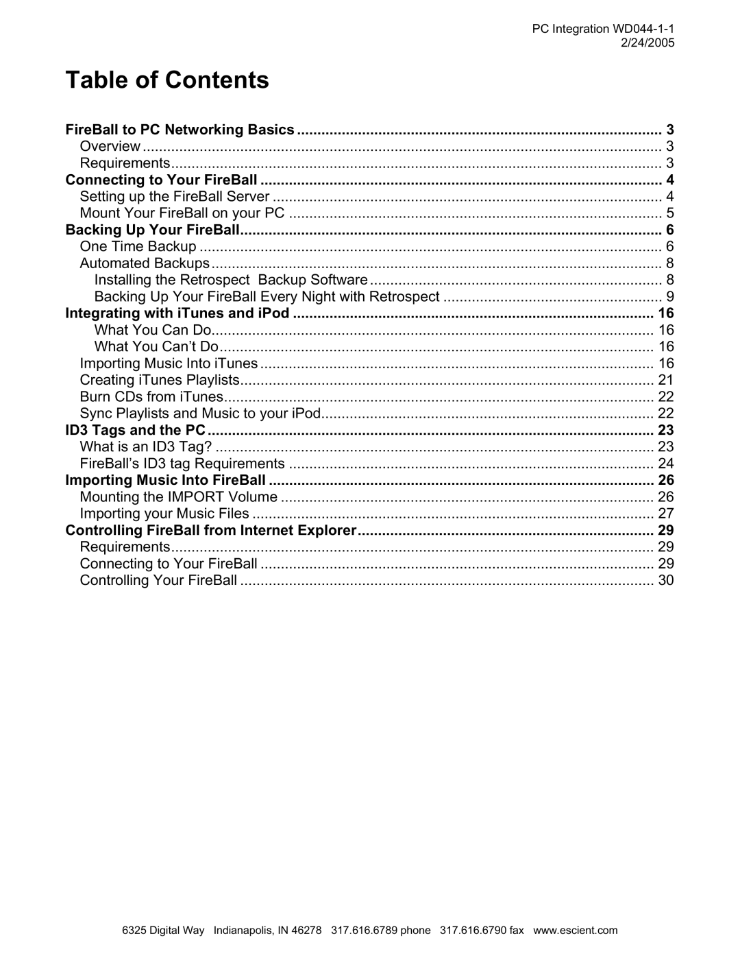 Escient MP-150 manual Table of Contents 