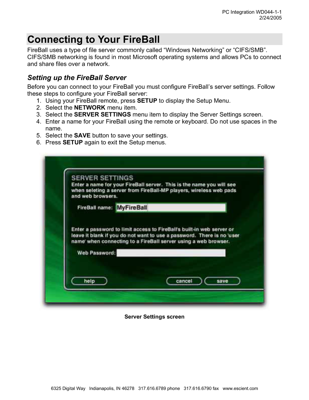 Escient MP-150 manual Connecting to Your FireBall, Setting up the FireBall Server 