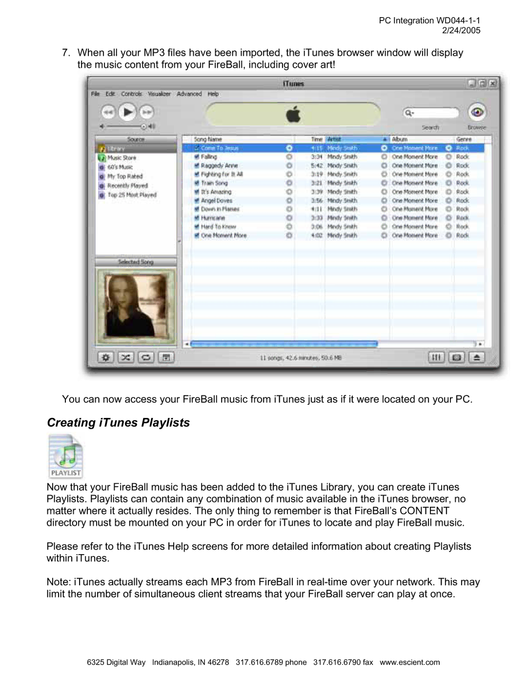 Escient MP-150 manual Creating iTunes Playlists 