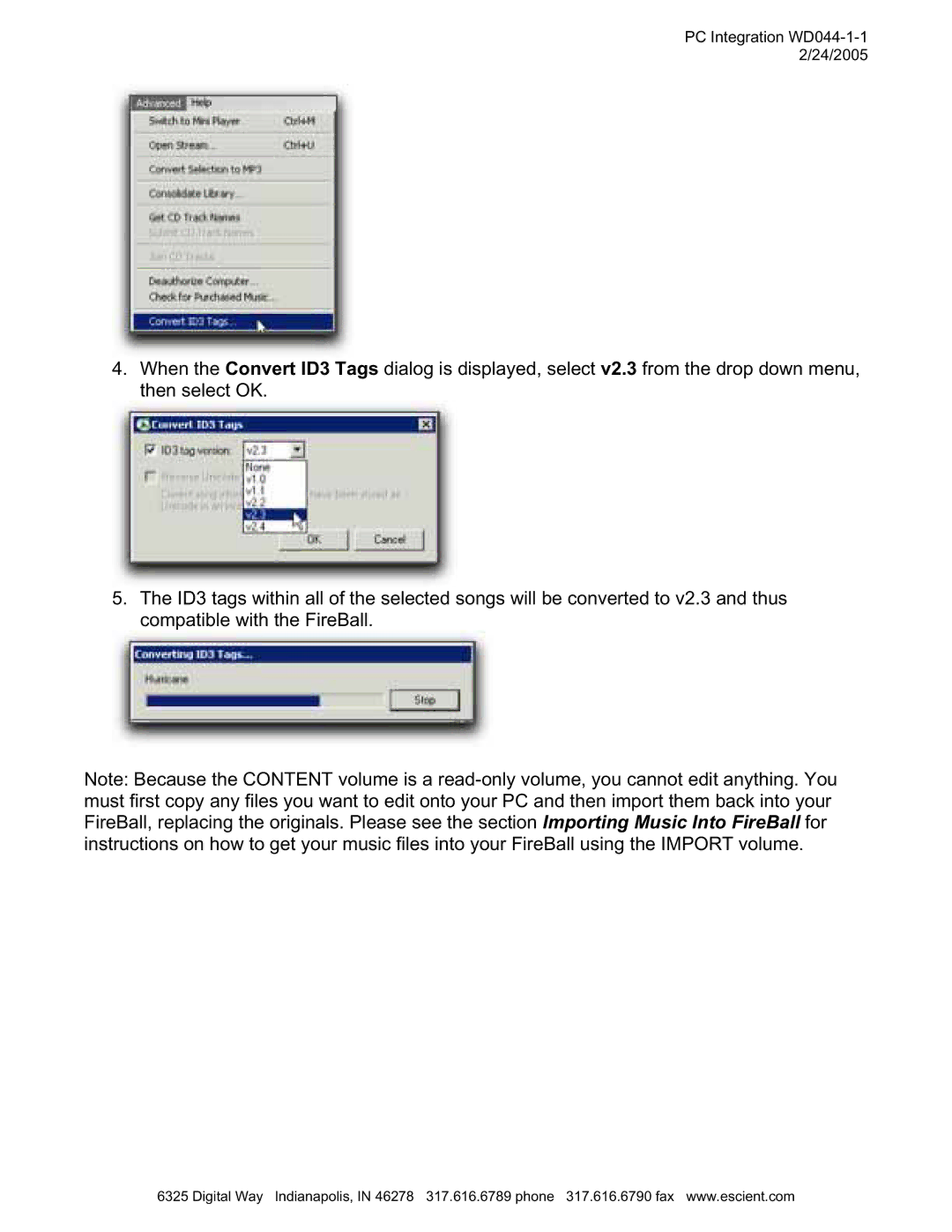 Escient MP-150 manual PC Integration WD044-1-1 2/24/2005 