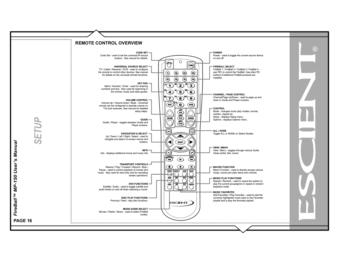 Escient MP-150 manual 5027&21752/2959 