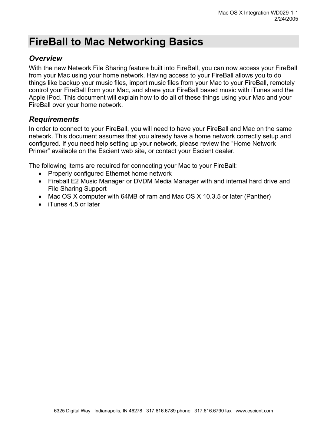 Escient MP-150 manual FireBall to Mac Networking Basics, Overview 