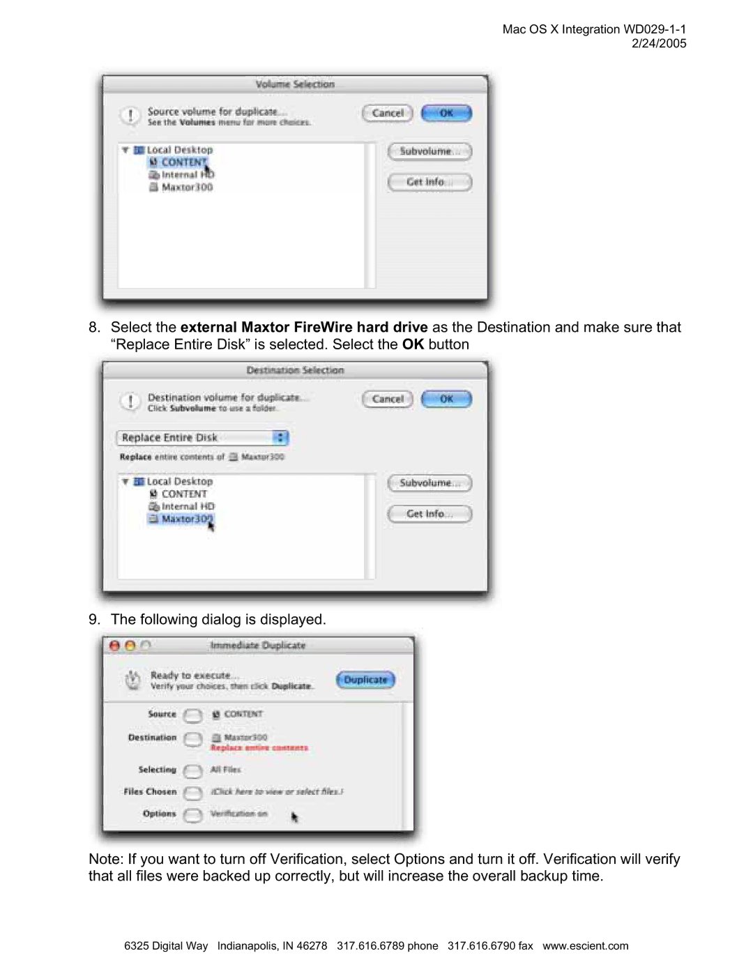 Escient MP-150 manual Mac OS X Integration WD029-1-1 2/24/2005 