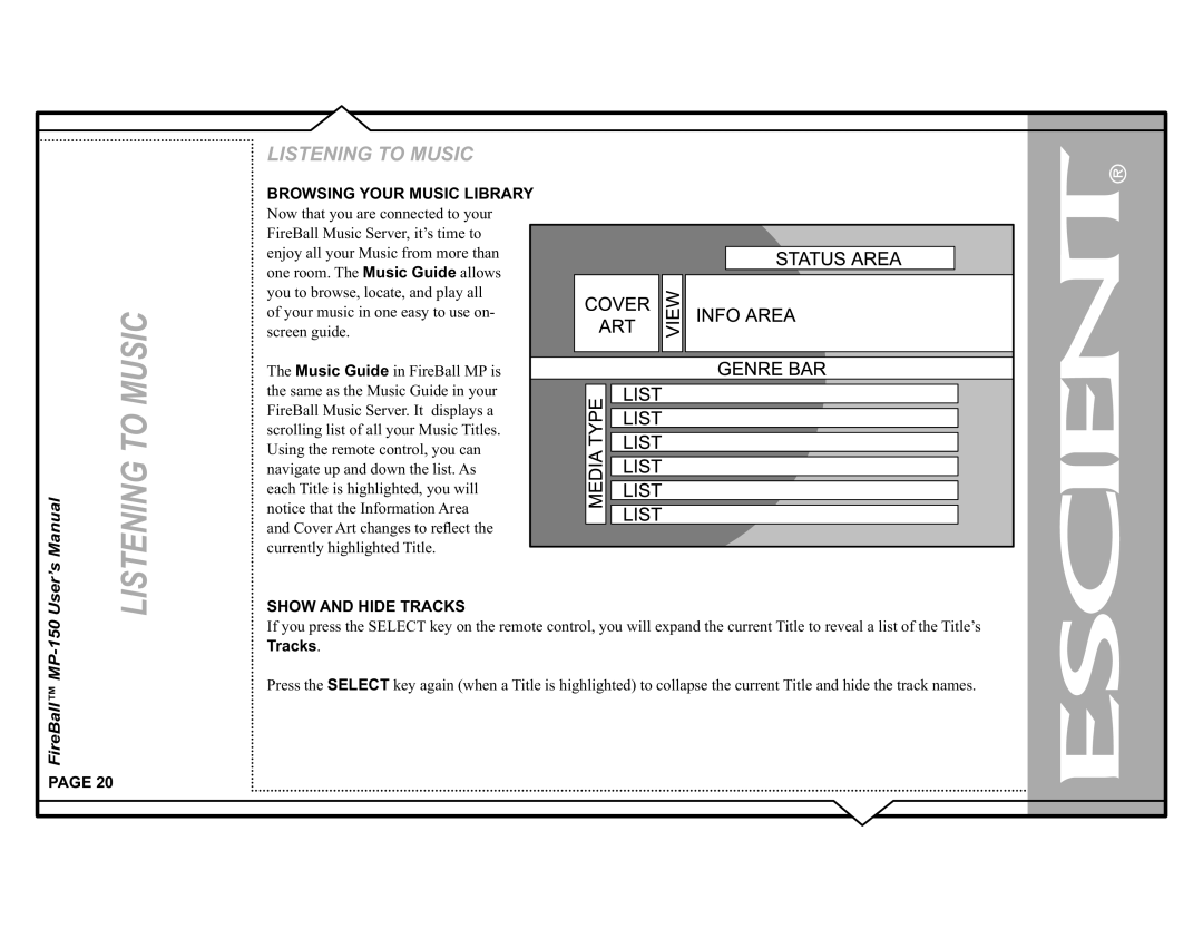 Escient MP-150 manual 526,1*285086,&/,%5$5, +2$1+,75$&.6, 7UDFNV  