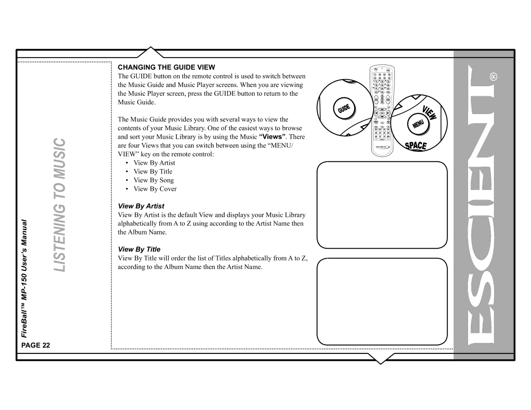 Escient MP-150 manual +$1*,1*7+*8,9, 9LHZ%\$UWLVW, 9LHZ%\7LWOH 