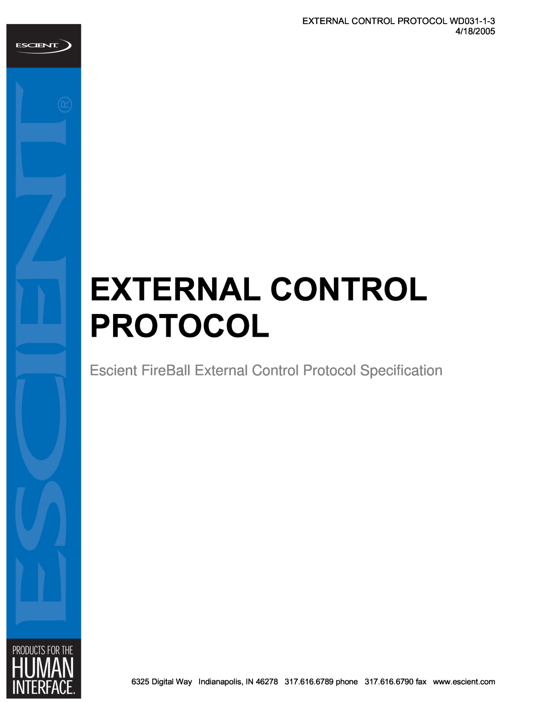 Escient MP-150 manual External Control Protocol, EXTERNAL CONTROL PROTOCOL WD031-1-34/18/2005 