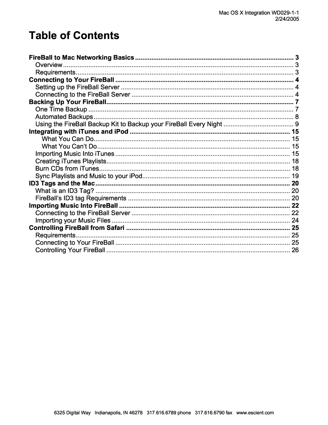 Escient MP-150 manual Table of Contents, FireBall to Mac Networking Basics 