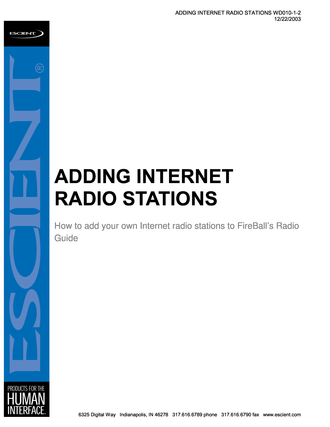 Escient MP-150 manual Adding Internet Radio Stations 
