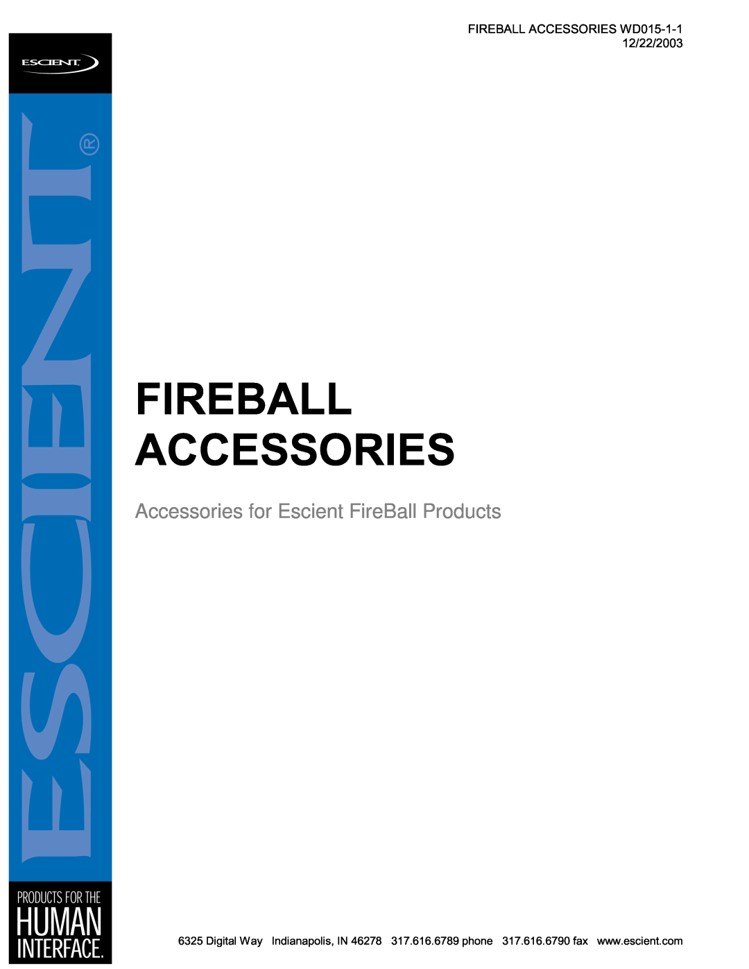 Escient MP-150 manual Fireball Accessories, Accessories for Escient FireBall Products 