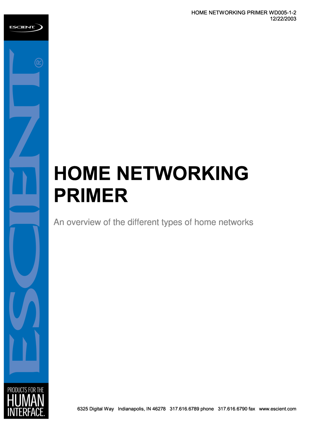 Escient MP-150 manual Home Networking Primer, HOME NETWORKING PRIMER WD005-1-212/22/2003 