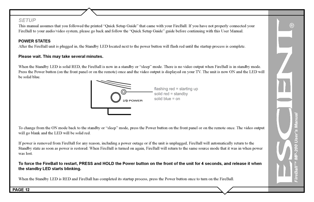 Escient MP-200 user manual Power States, Please wait. This may take several minutes 