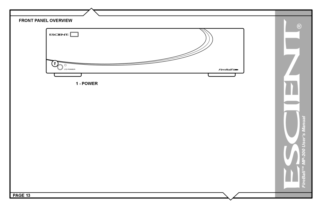 Escient MP-200 user manual Front Panel Overview, Power 