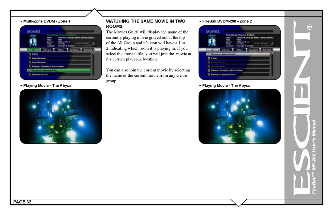 Escient MP-200 user manual Watching the Same Movie in TWO, Rooms 