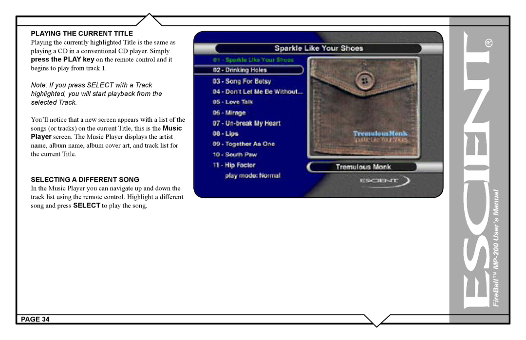 Escient MP-200 user manual Playing the Current Title 