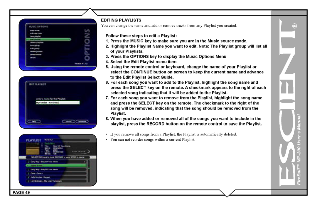 Escient user manual FireBall MP-200 User’s Manual 