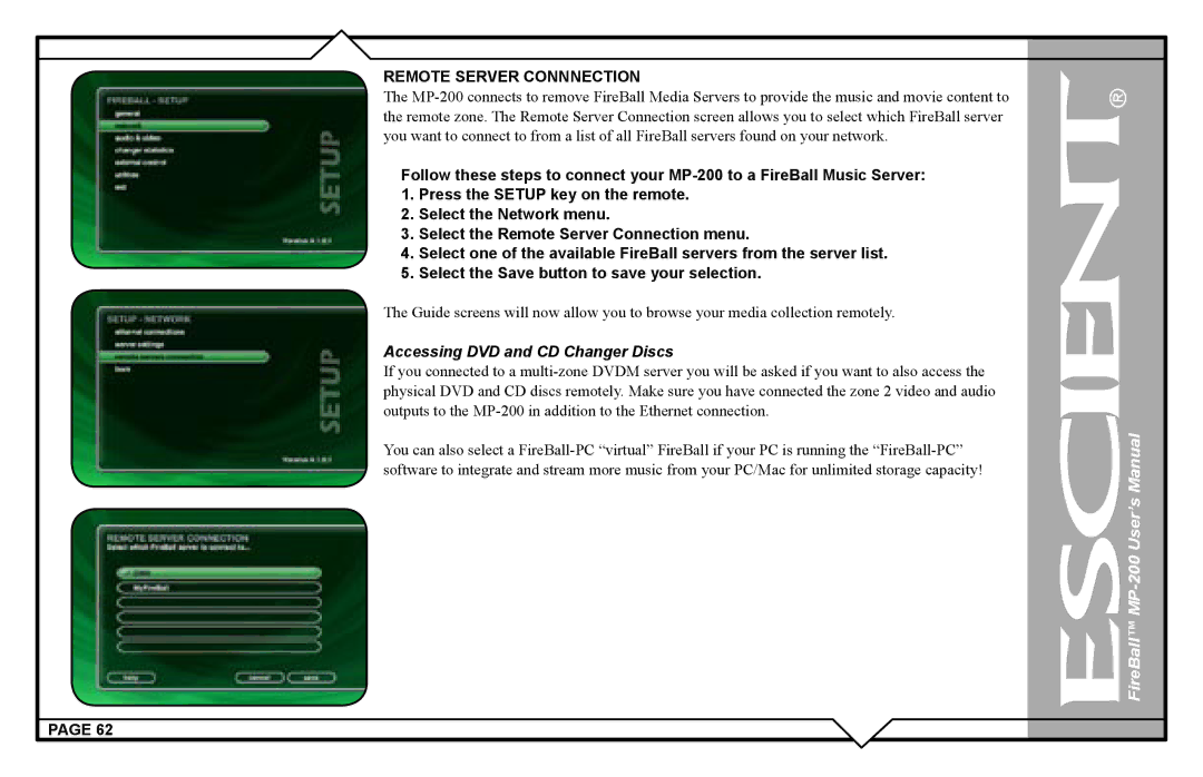 Escient MP-200 user manual Accessing DVD and CD Changer Discs 