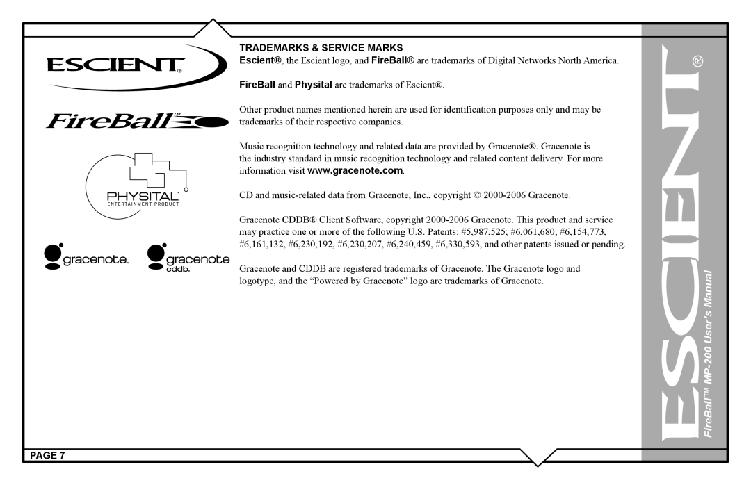 Escient MP-200 user manual Trademarks & Service Marks 