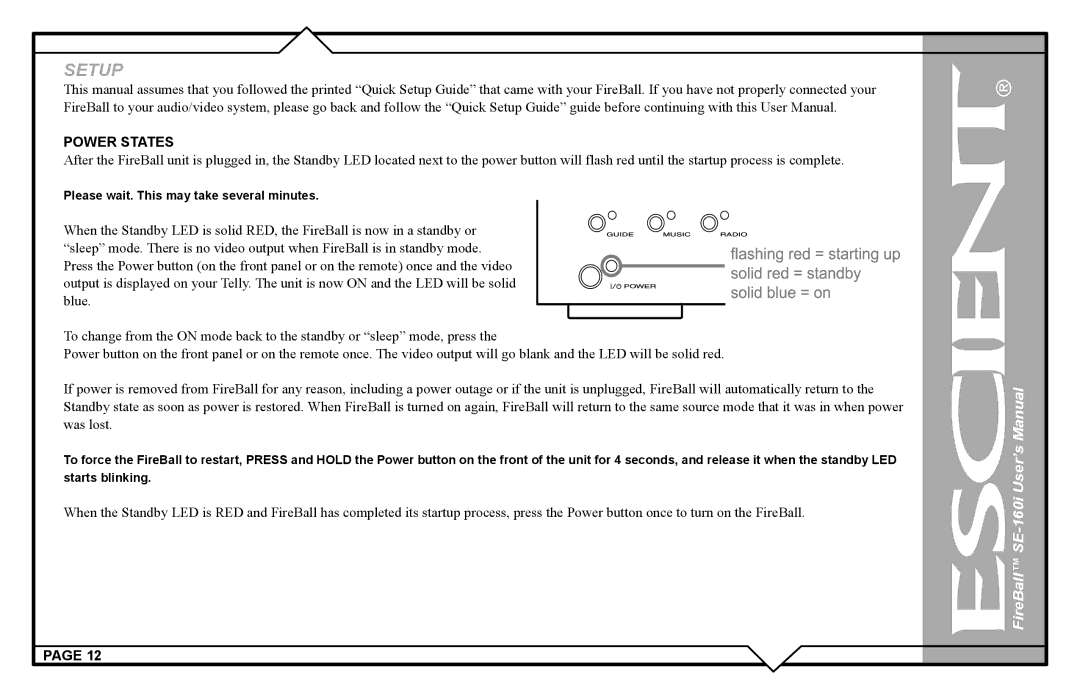 Escient SE-160i user manual Power States 