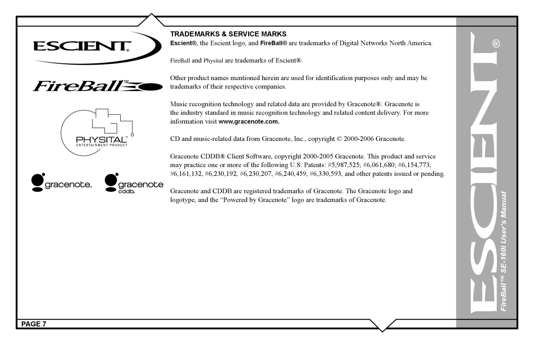 Escient SE-160i user manual Trademarks & Service Marks 