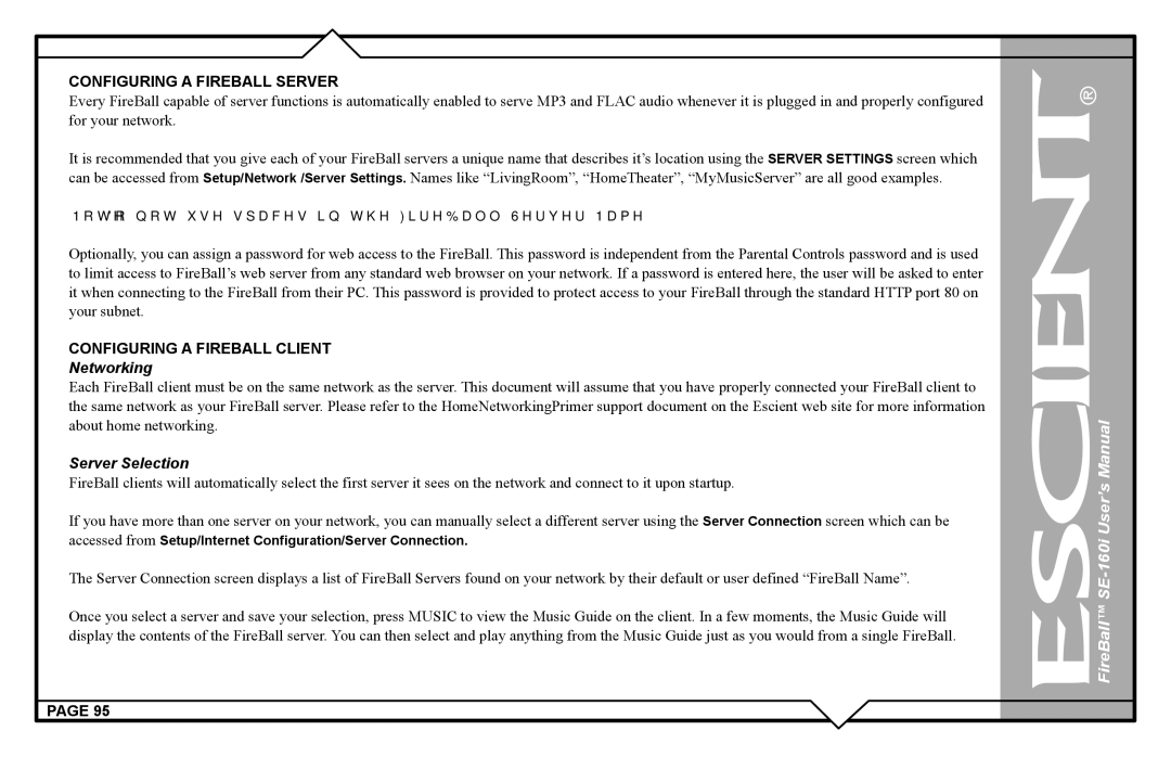 Escient SE-160i user manual Configuring a Fireball Server, Networking 