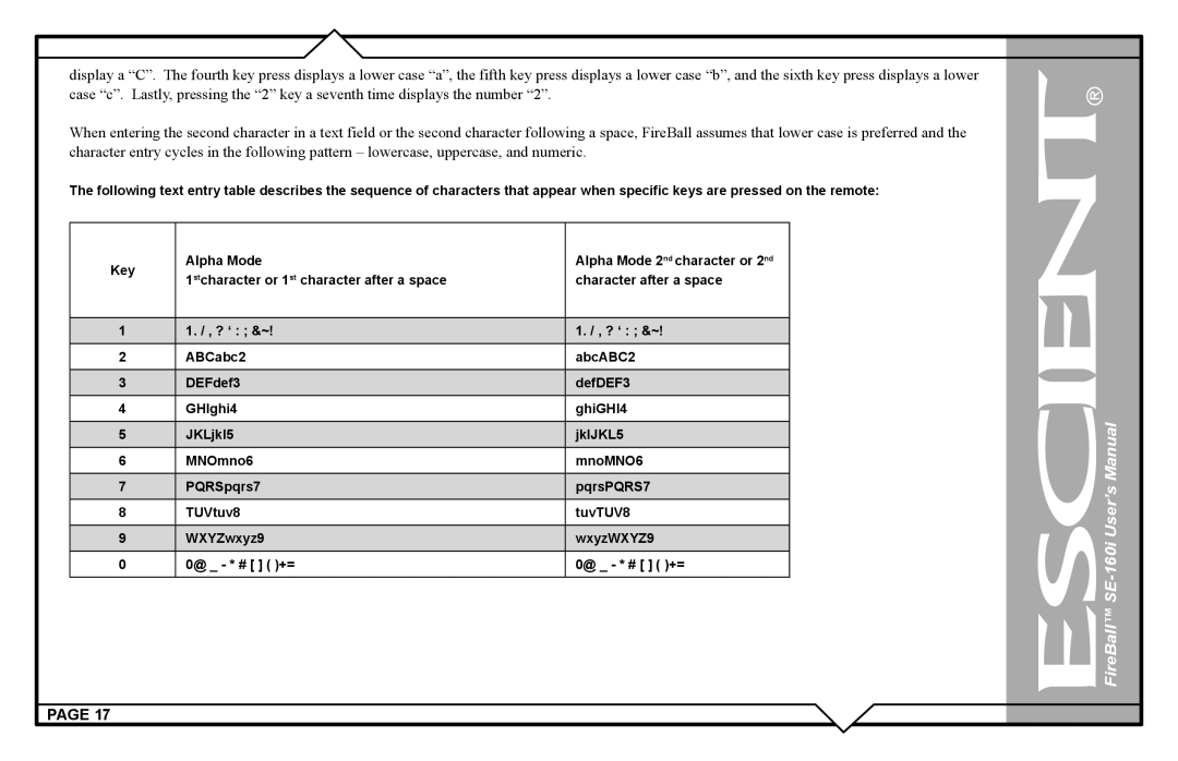 Escient user manual FireBall SE-160i User’s Manual 