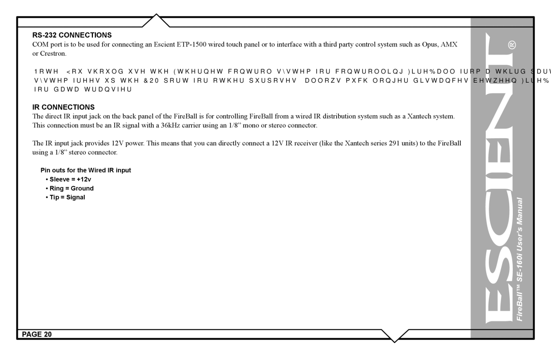 Escient SE-160i user manual RS-232 Connections 