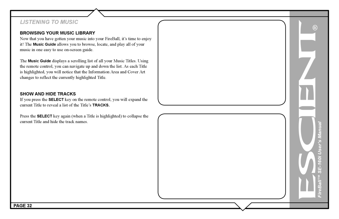 Escient SE-160i user manual Browsing Your Music Library, Show and Hide Tracks 