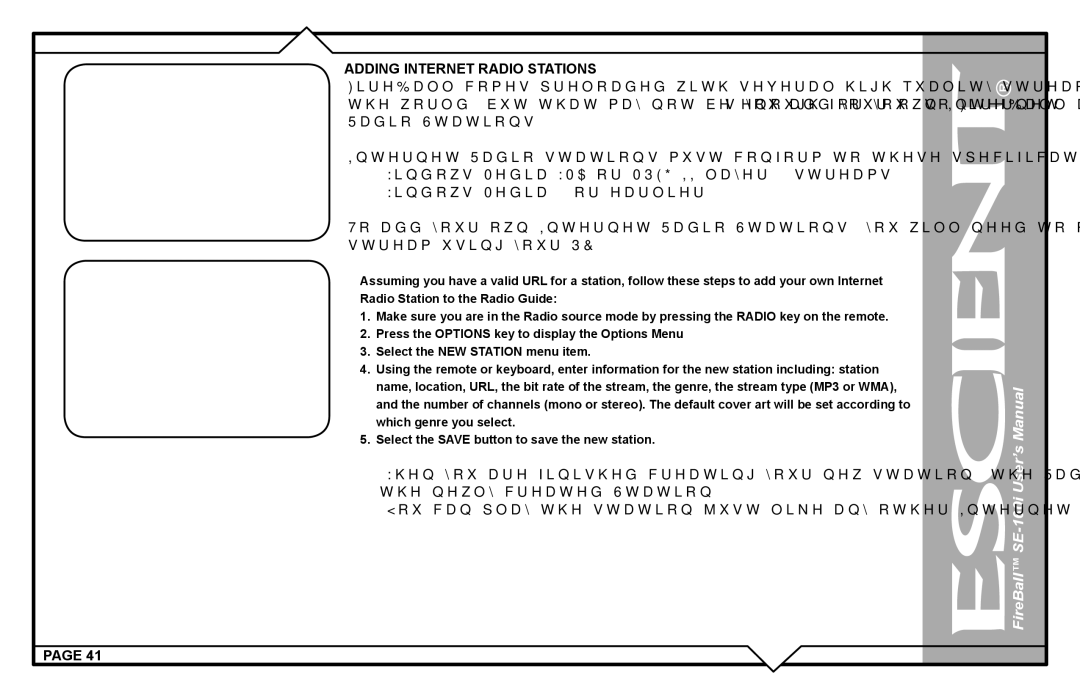 Escient SE-160i user manual Adding Internet Radio Stations 