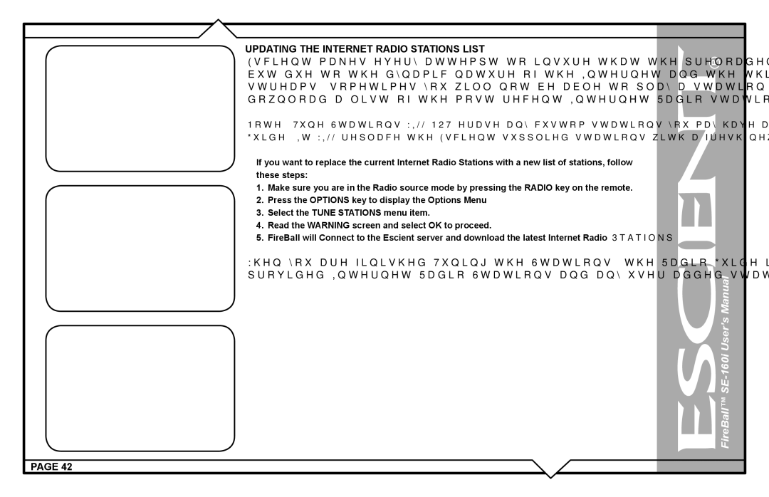 Escient SE-160i user manual Updating the Internet Radio Stations List 