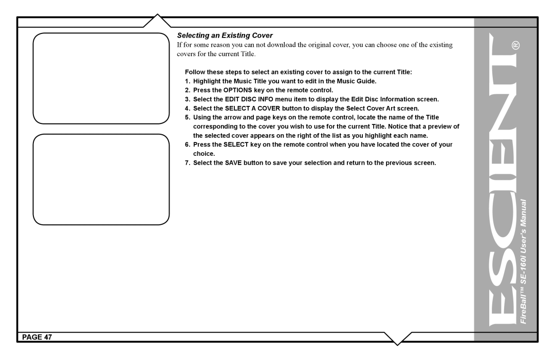 Escient user manual FireBall SE-160i User’s Manual 