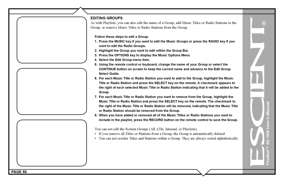 Escient SE-160i user manual Editing Groups 