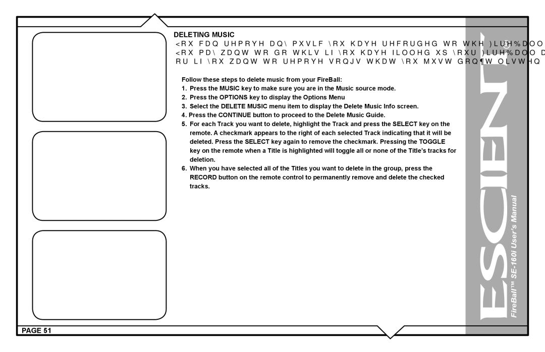 Escient SE-160i user manual Deleting Music 