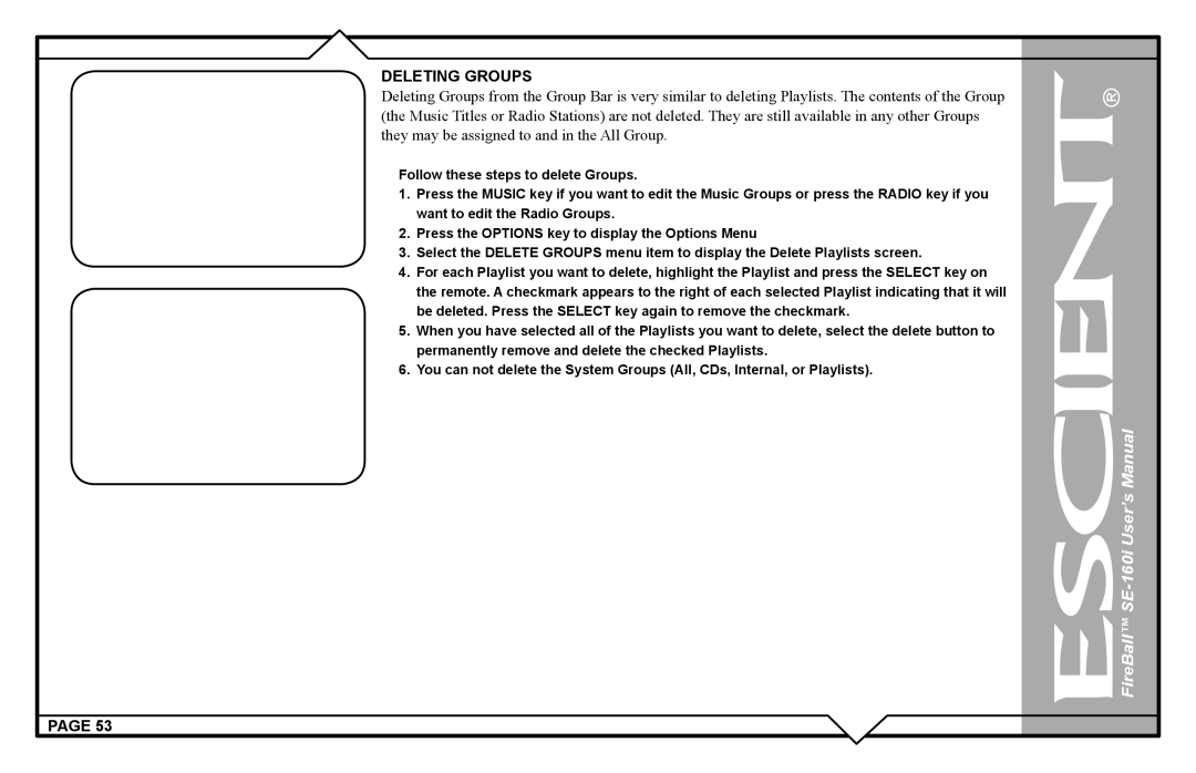 Escient SE-160i user manual Deleting Groups 