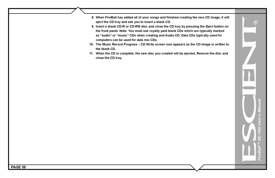 Escient user manual FireBall SE-160i User’s Manual 