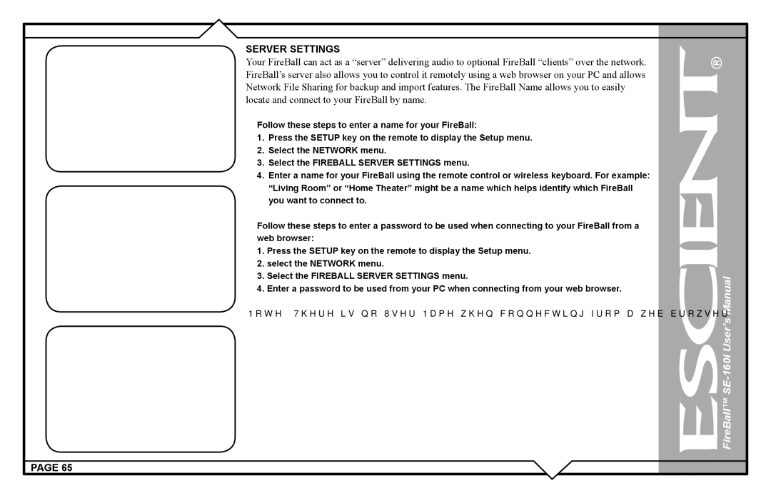 Escient SE-160i user manual Server Settings 