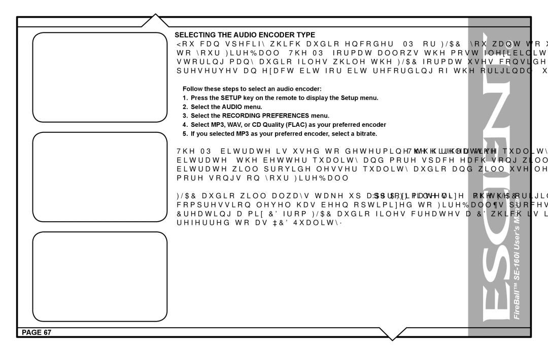 Escient SE-160i user manual Selecting the Audio Encoder Type 