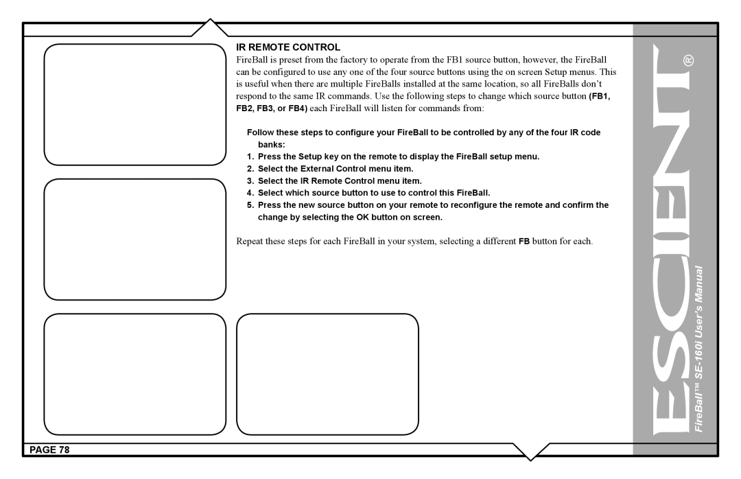 Escient SE-160i user manual IR Remote Control 