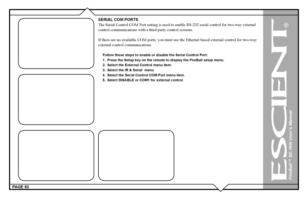 Escient SE-160i user manual Serial COM Ports 