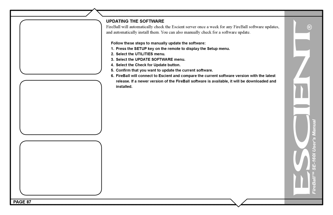 Escient SE-160i user manual Updating the Software 