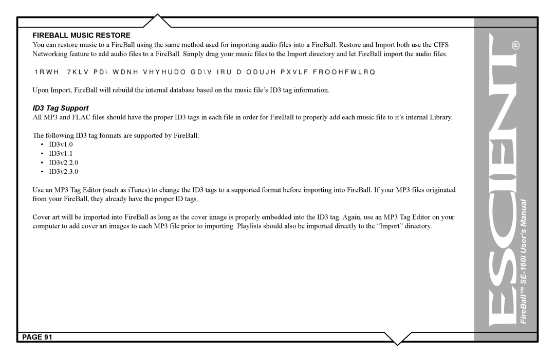 Escient SE-160i user manual ID3 Tag Support 