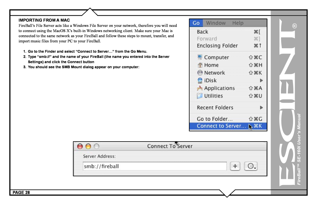 Escient SE-160i user manual Importing From A Mac, Page 