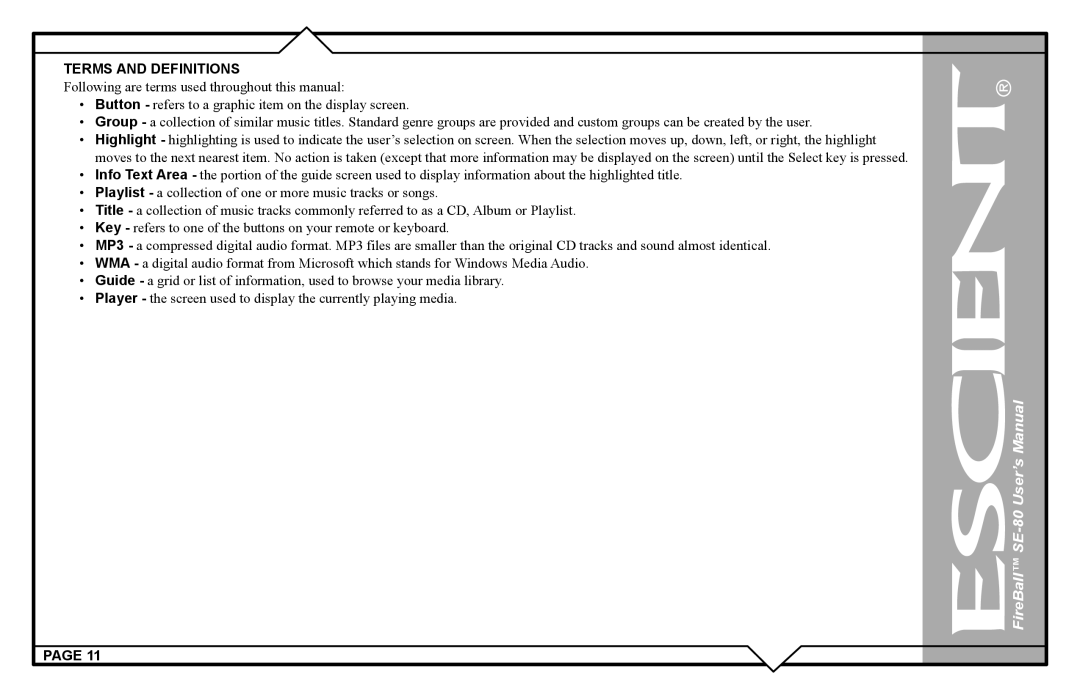 Escient user manual FireBall SE-80 User’s Manual 