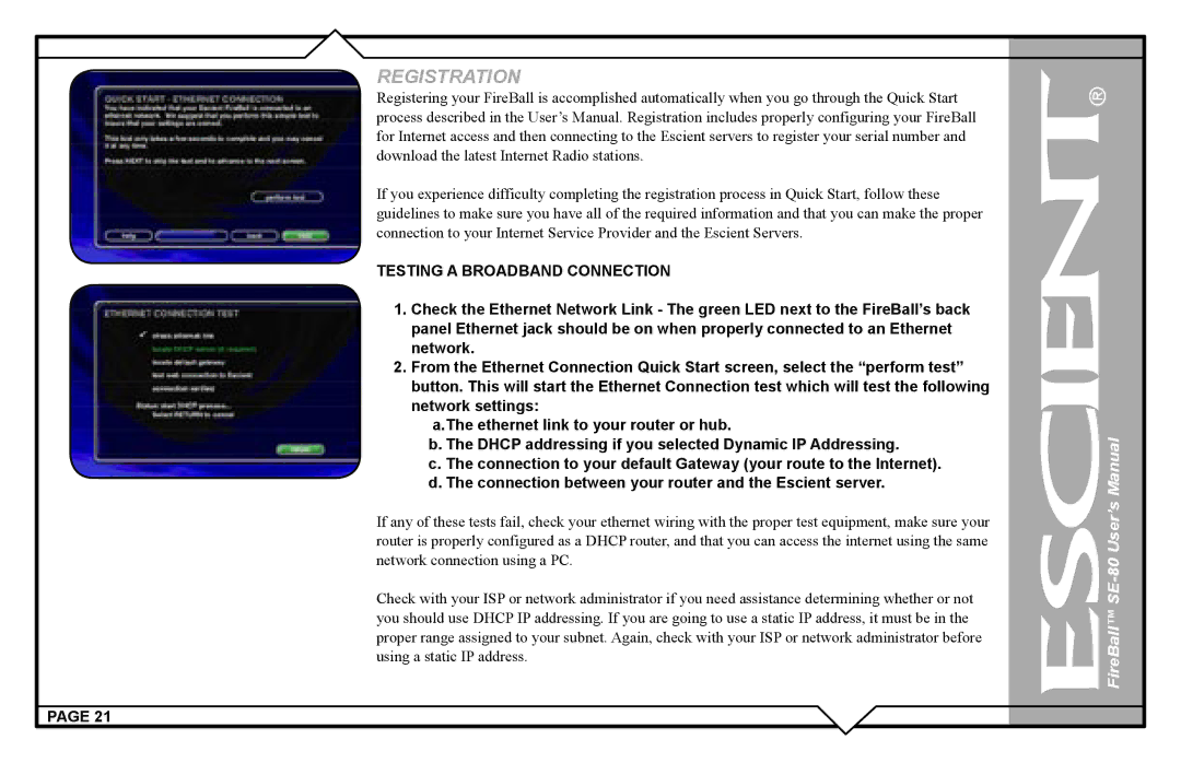 Escient SE-80 user manual Registration 