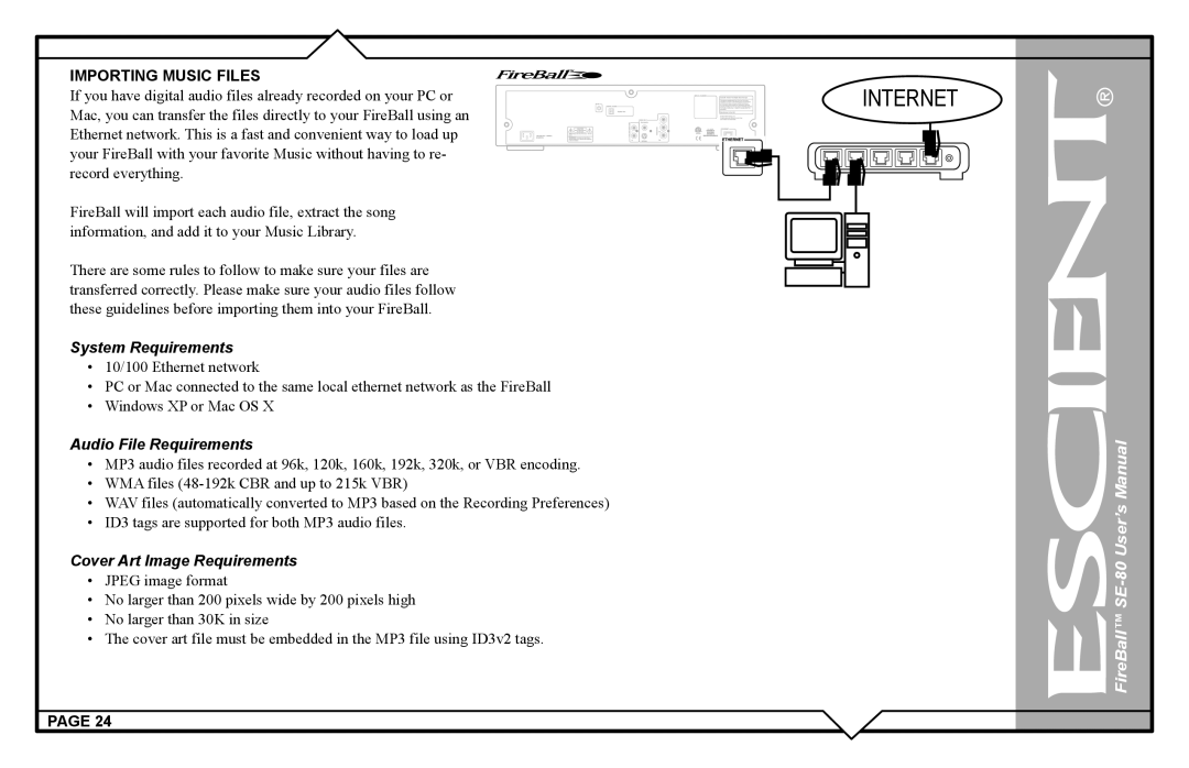 Escient SE-80 user manual Internet, System Requirements 