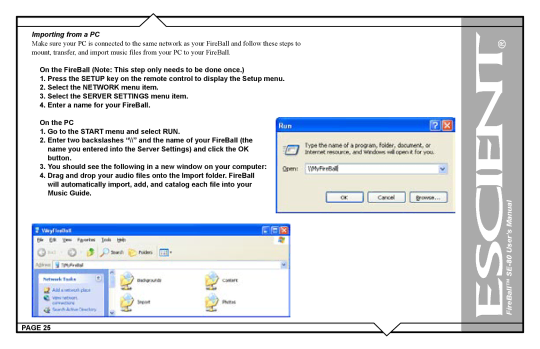 Escient SE-80 user manual Importing from a PC 