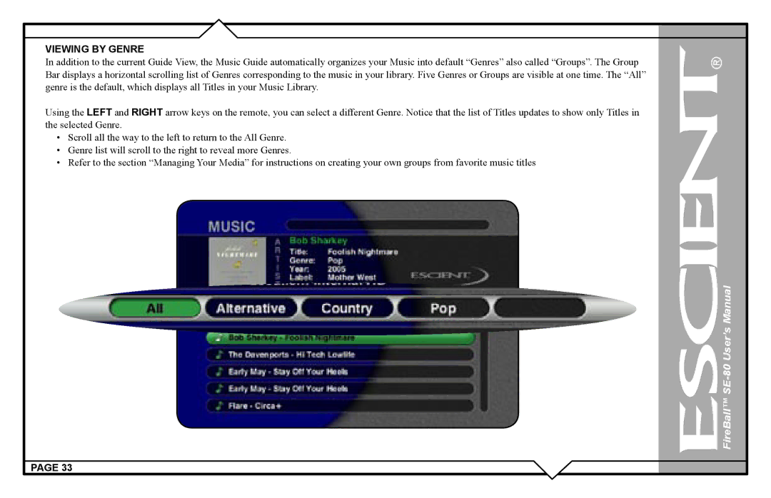 Escient SE-80 user manual Viewing by Genre 