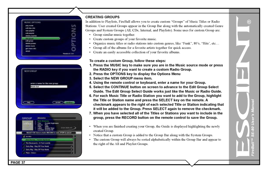 Escient SE-80 user manual Creating Groups 